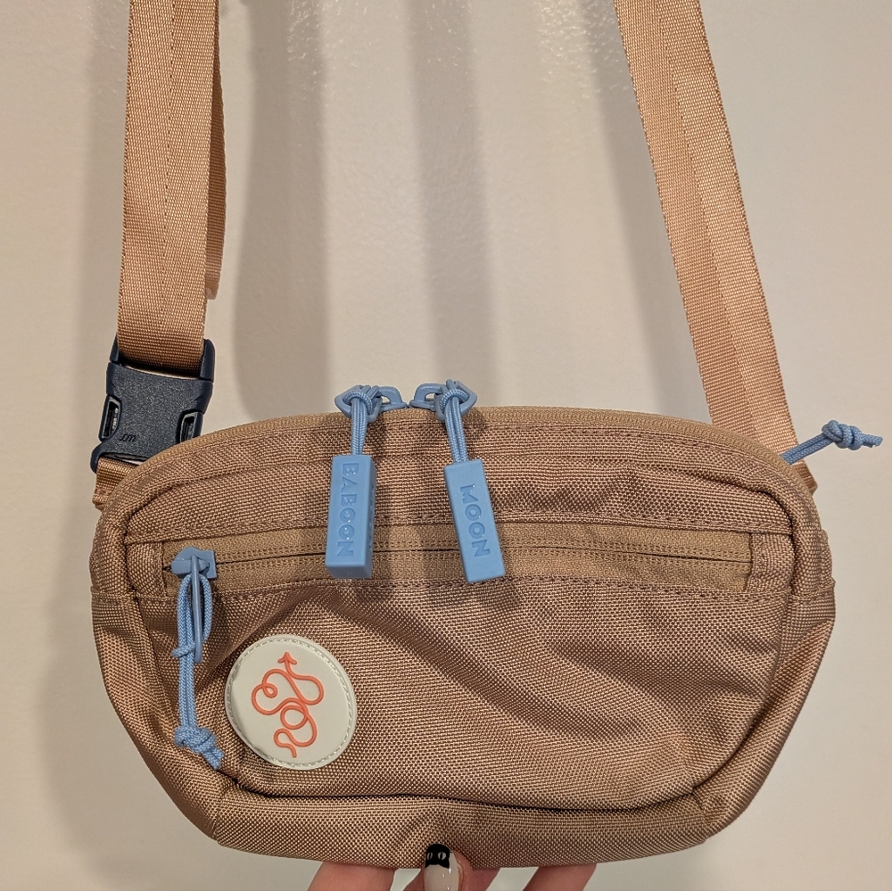 Unbranded Taupe Crossbody Bag with Blue Accents